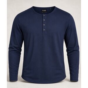 CUTS Henley Shirt Mens Large Long Sleeve Navy Stretch Performance Casual Tee